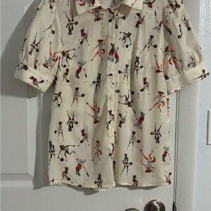 Modcloth Cream and Red Patterned  women’s blouse